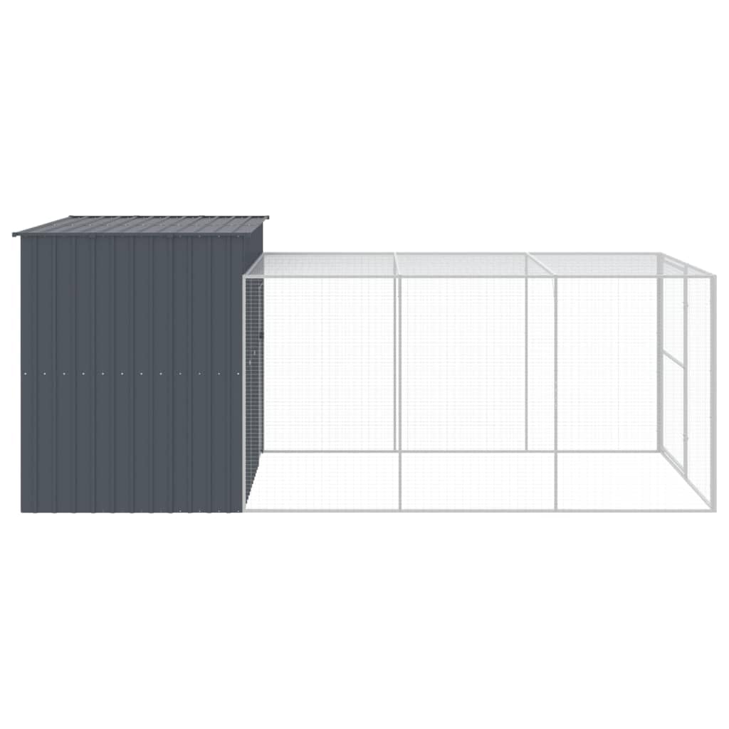 Dog House with Run, Outdoor Galvanized Steel Animal Kennel for Exercise and Play, 84.3" x 179.9" x 71.3", Anthracite