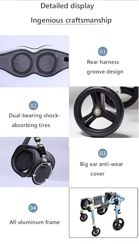Adjustable 4-Wheel Dog Wheelchair, Front & Back Leg Support for Disabled Dogs, Dog Leg Braces for Injured or Handicapped Pets, Enhance Mobility & Comfort