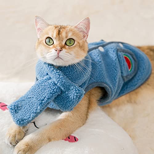 Dog Vest Winter Dog Cat Clothes Medium Small Dog Warm Soft Pet Jacket Velvet Scarf (Blue M code)