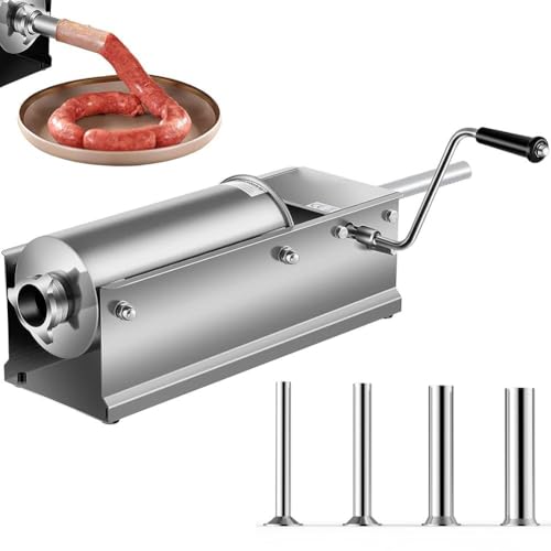 5l Horizontal Sausage Stuffer with 4 Stainless Steel Nozzles for Hot Dogs and Bratwurst
