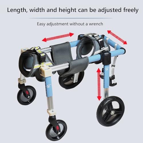 Adjustable 4-Wheel Dog Wheelchair, Front & Back Leg Support for Disabled Dogs, Dog Leg Braces for Injured or Handicapped Pets, Enhance Mobility & Comfort