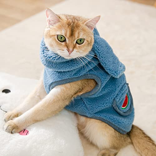 Dog Vest Winter Dog Cat Clothes Medium Small Dog Warm Soft Pet Jacket Velvet Scarf (Blue M code)