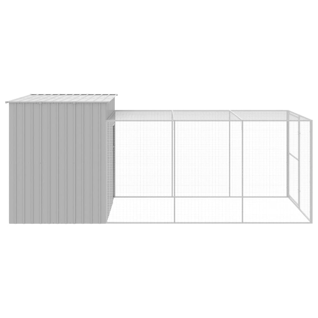 Dog House with Run Light Gray Galvanized Steel 84.3x179.9x71.3 Inches