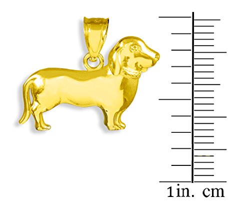 Polished 14k Gold Weiner Dog Charm Dachshund Pendant Necklace