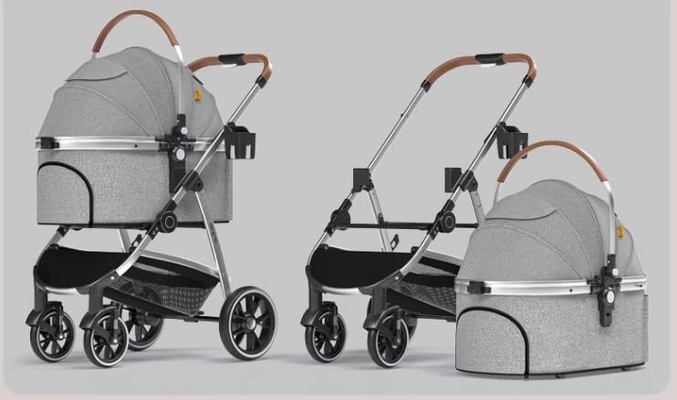 Stress Free Travel Foldable Pet Stroller for Small Medium Dogs Cats, Dog with Detachable Carrier Aluminum Alloy Frame Easy to Carry