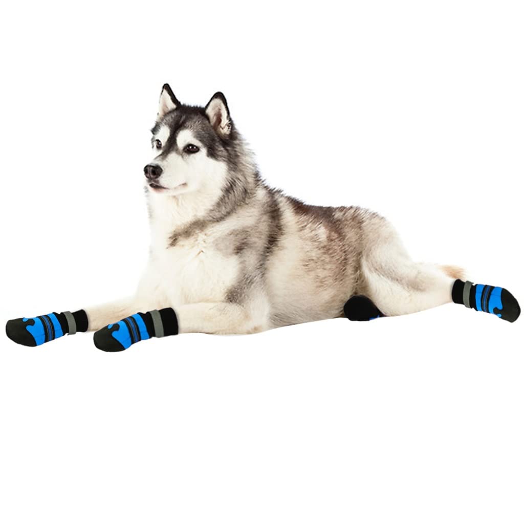 Pet Shoes 4pcs No-Slip Dog Shoes Rain Wear Waterproof Reflective Boots Paw Protector Outdoor Sock for Medium Large Dogs Rose Blue (Blue M code)