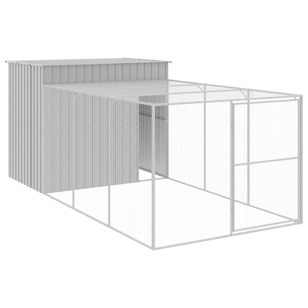 Dog House with Run Light Gray Galvanized Steel 84.3x179.9x71.3 Inches