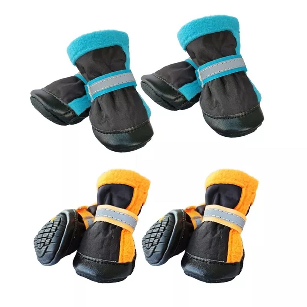 Pet Shoes 4pcs Dog Boots Pet Antiskid Shoes Winter Warm Waterproof Reflective Puppy Paw Protectors Booties for Small Medium Dogs (Yellow 3 code)