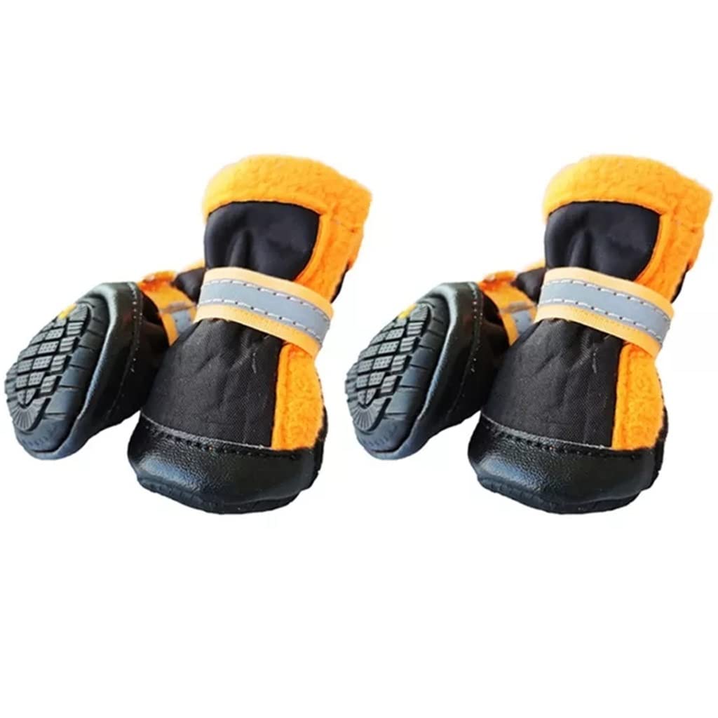 Pet Shoes 4pcs Dog Boots Pet Antiskid Shoes Winter Warm Waterproof Reflective Puppy Paw Protectors Booties for Small Medium Dogs (Yellow 3 code)