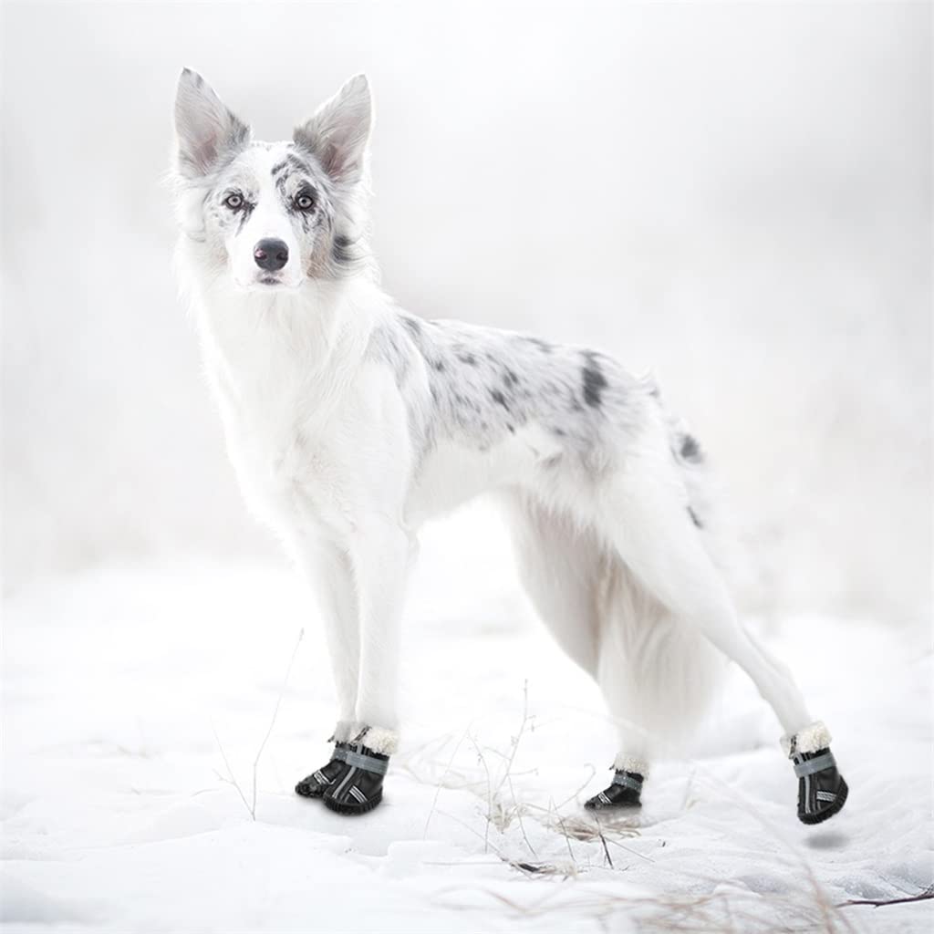 Pet Shoes Dog Shoes Winter Cotton Anti Slip Dog Rain Snow Boots Reflective Waterproof Pet Shoes Footwear for Medium Large Dogs Bulldog (Black 5 Code)