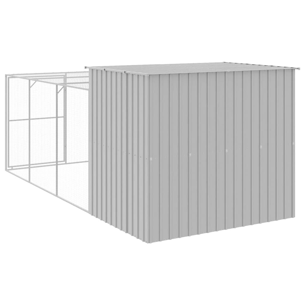 Dog House with Run Light Gray Galvanized Steel 84.3x179.9x71.3 Inches