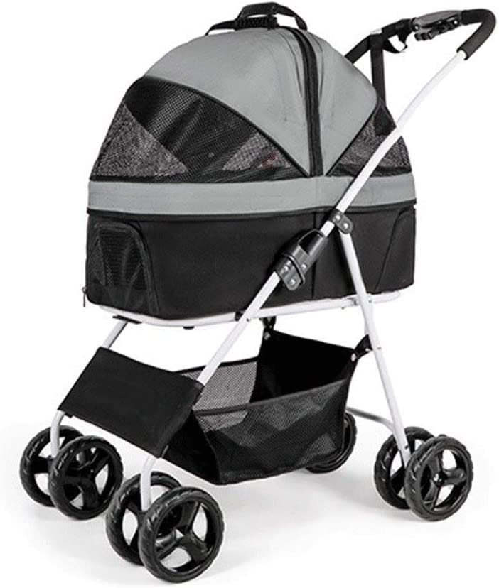 3-in-1 Dog/Cat/Pet Stroller Travel Carrier/Car Seat/Stroller with Detach Carrier Foldable 4-Wheel Dog Stroller with Large Capacity Net Bag (Light Gray)