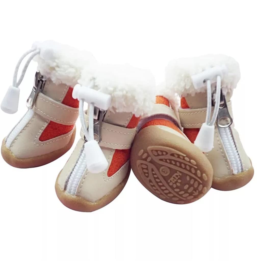 Pet Shoes 4pcs/Set Elastic Winter Pet Dog Shoes Anti-Slip Velvet Thickening Warmer Small Comfort Boots Puppy Animal (Pink 4 Code)