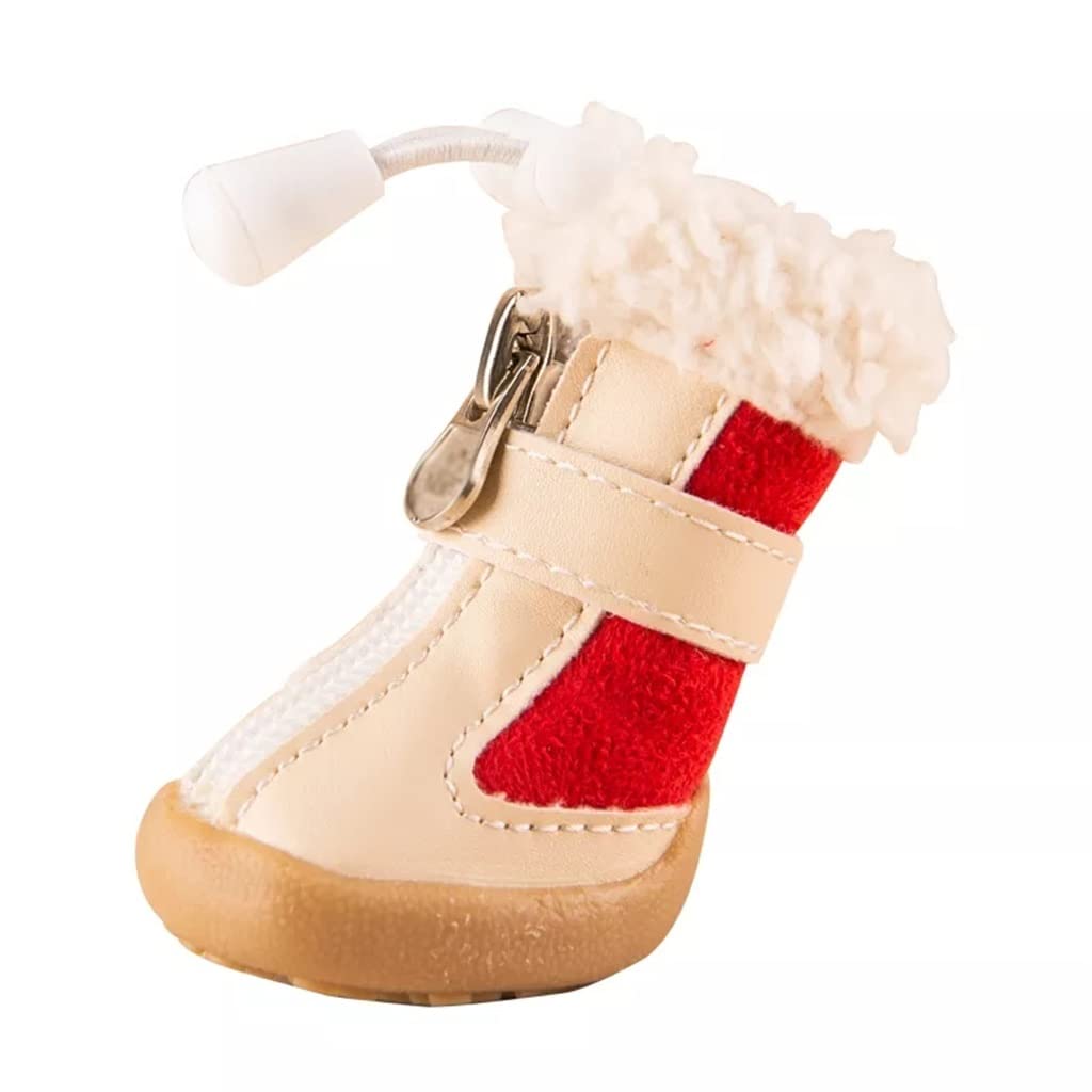 Pet Shoes 4pcs/Set Elastic Winter Pet Dog Shoes Anti-Slip Velvet Thickening Warmer Small Comfort Boots Puppy Animal (Pink 4 Code)