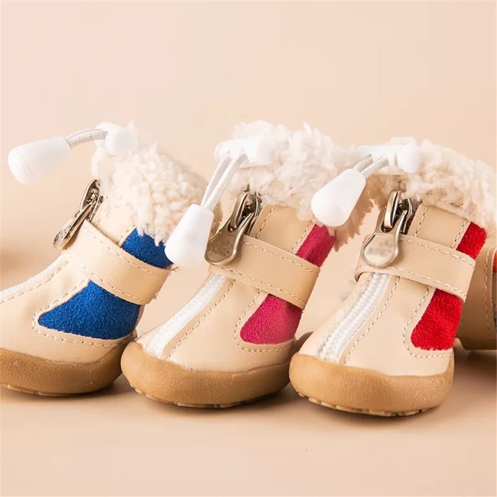 Pet Shoes 4pcs/Set Elastic Winter Pet Dog Shoes Anti-Slip Velvet Thickening Warmer Small Comfort Boots Puppy Animal (Pink 4 Code)