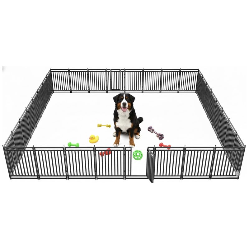 47" H 48-Panel Metal Dog Playpen for Yard & RV, Black Silver