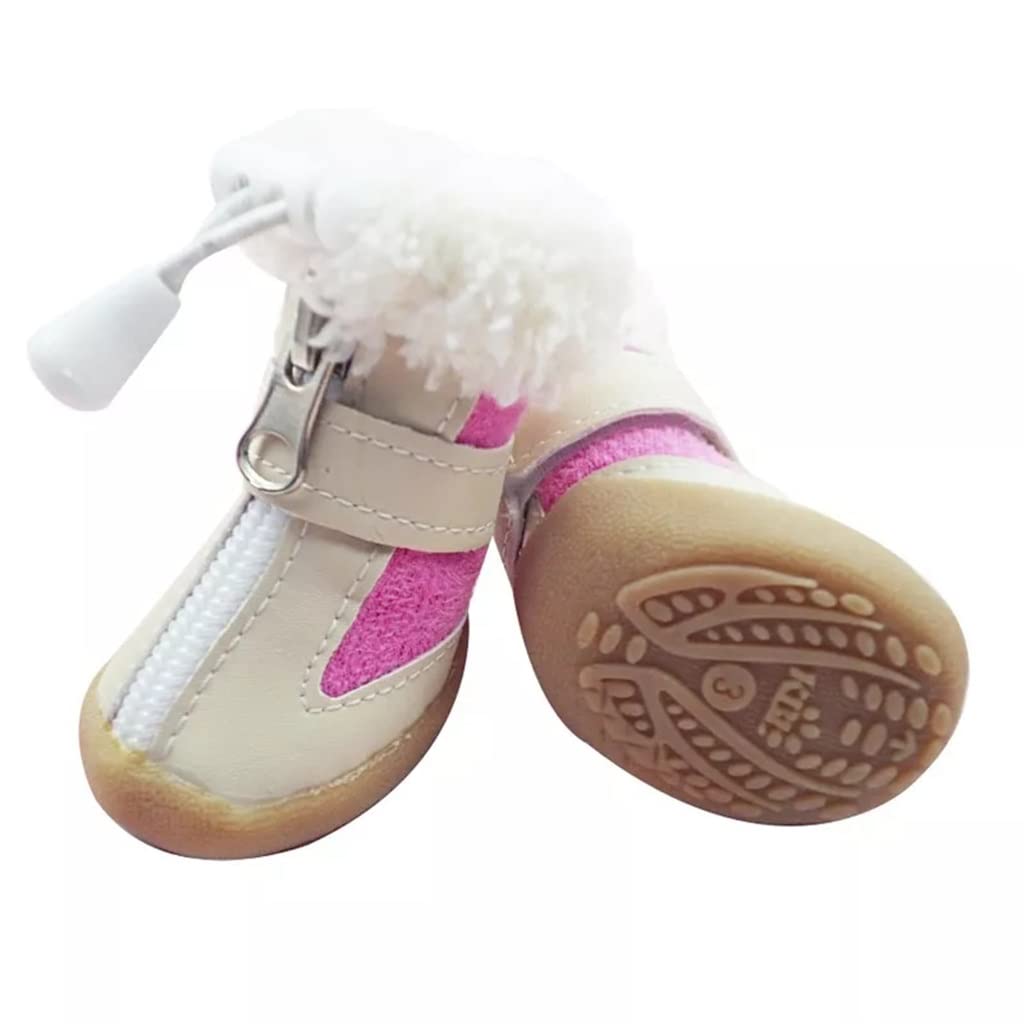 Pet Shoes 4pcs/Set Elastic Winter Pet Dog Shoes Anti-Slip Velvet Thickening Warmer Small Comfort Boots Puppy Animal (Pink 4 Code)