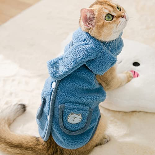 Dog Vest Winter Dog Cat Clothes Medium Small Dog Warm Soft Pet Jacket Velvet Scarf (Blue XS code)
