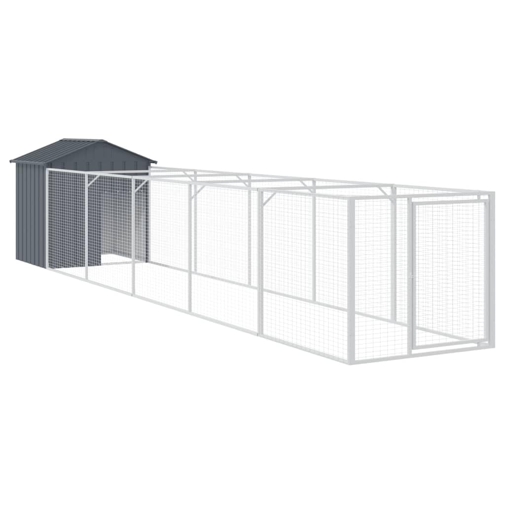 Dog House with Run Anthracite Galvanized Steel