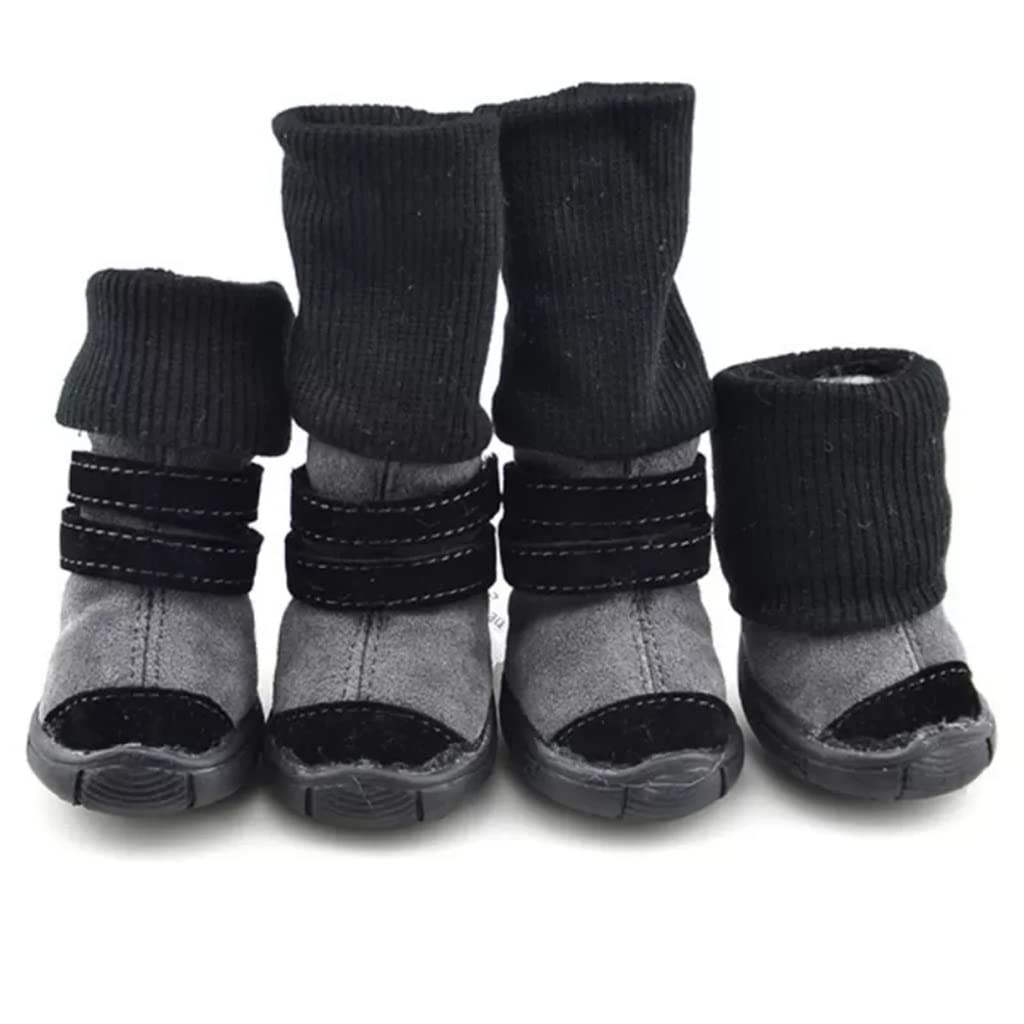 Pet Shoes 4pcs/Set Thick Fur Pet Dog Shoes Bottom Slip-Resistant Waterproof Small Dogs Shoes Winter Warm Snow Boots (Brown M Code)