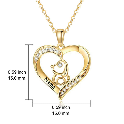 10K 14K 18K Gold Cat/Dog Necklace Personalized Engraved Name Real Yellow Gold Pets Heart Pendant Animal Jewelry Gifts for Women Pet Lover
