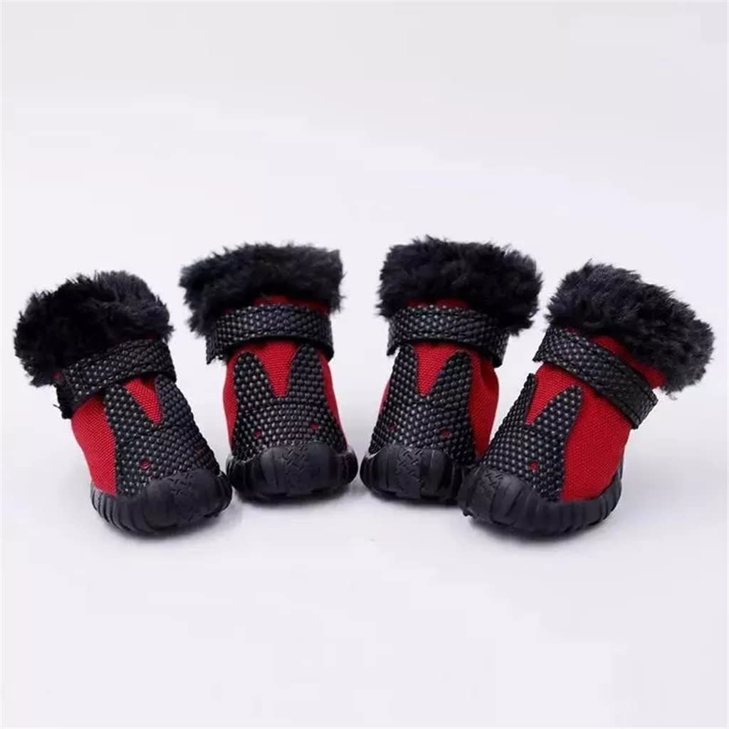 Pet Shoes Winter Pet Dog Warm Waterproof Shoes for Small Dogs TedBichon Schnauzer Thick Cotton Non-Slip Shoes (Red 3 Code)
