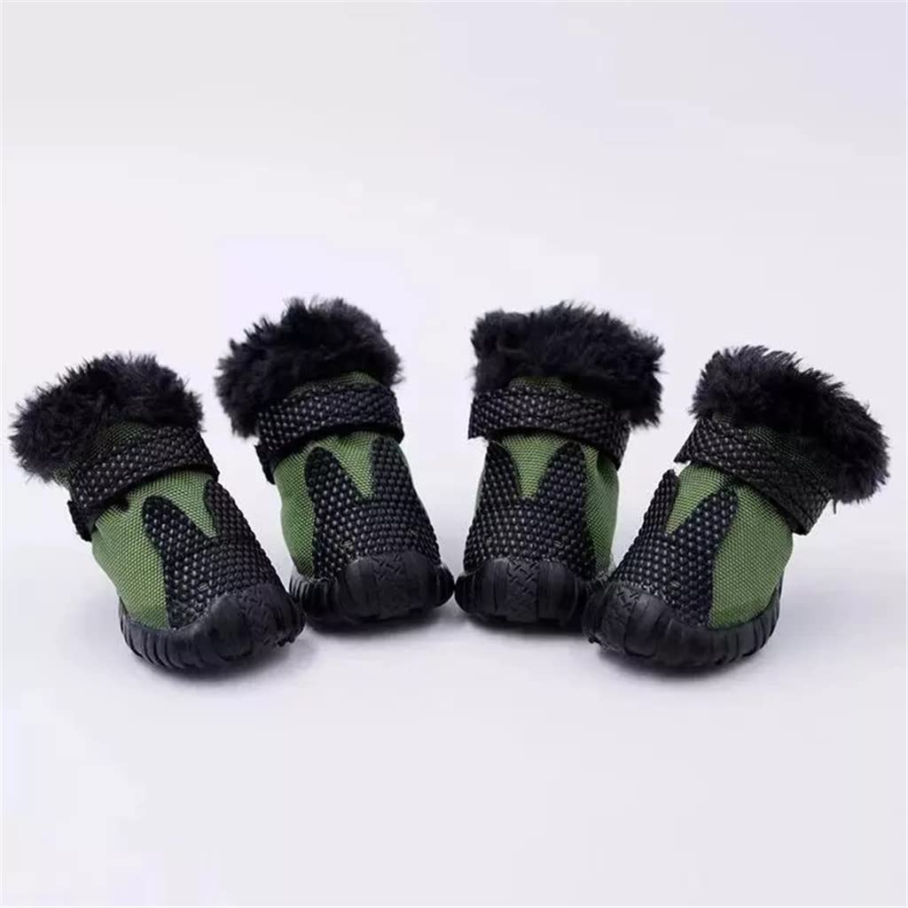Pet Shoes Winter Pet Dog Warm Waterproof Shoes for Small Dogs TedBichon Schnauzer Thick Cotton Non Slip Shoes (Green 2 Code)