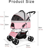 3-in-1 Dog/Cat/Pet Stroller Travel Carrier/Car Seat/Stroller with Detach Carrier Foldable 4-Wheel Dog Stroller with Large Capacity Net Bag (Light Gray)