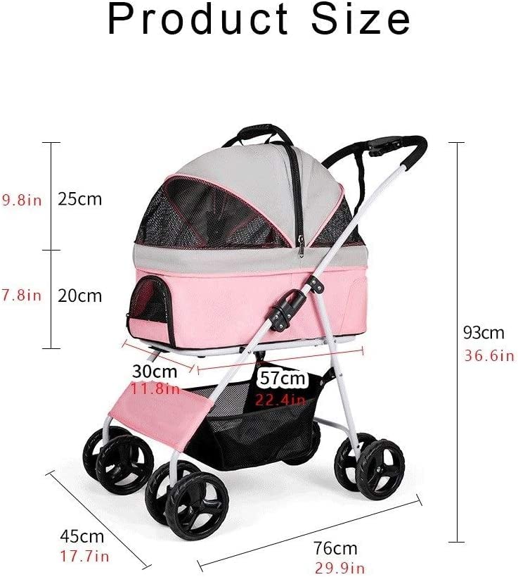 3-in-1 Dog/Cat/Pet Stroller Travel Carrier/Car Seat/Stroller with Detach Carrier Foldable 4-Wheel Dog Stroller with Large Capacity Net Bag (Light Gray)