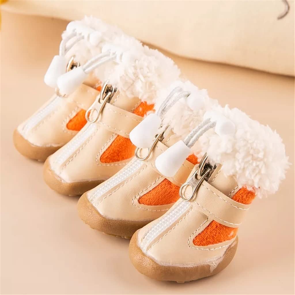 Pet Shoes 4pcs/Set Elastic Winter Pet Dog Shoes Anti-Slip Velvet Thickening Warmer Small Comfort Boots Puppy Animal (Pink 4 Code)