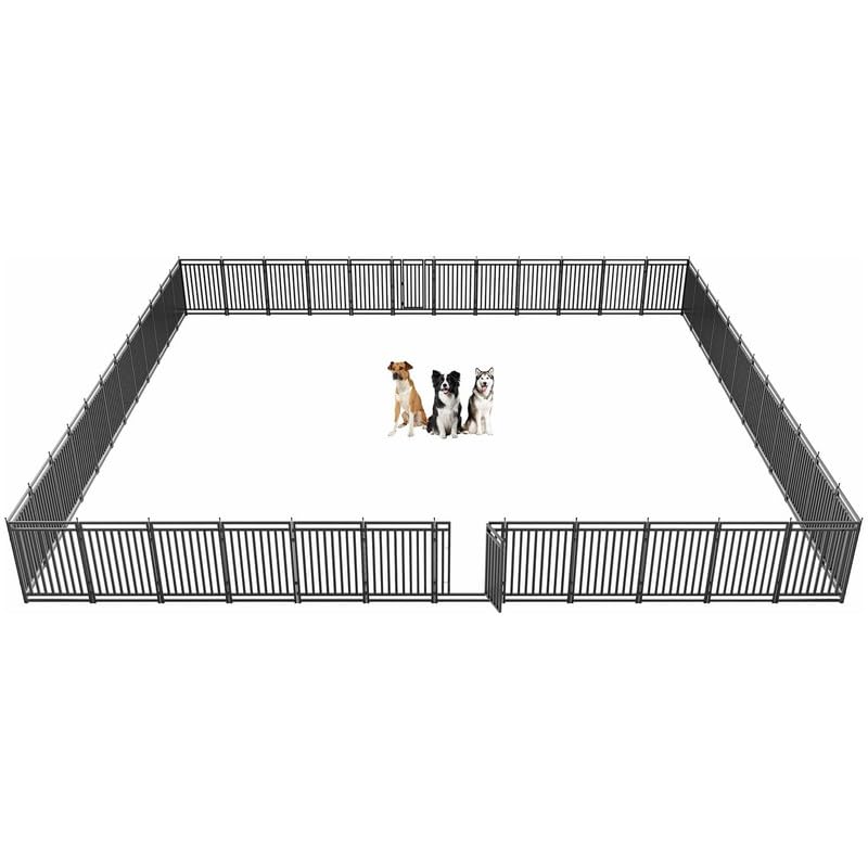 47" H 48-Panel Metal Dog Playpen for Yard & RV, Black Silver