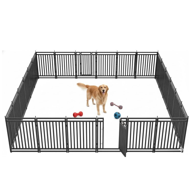 47" H 48-Panel Metal Dog Playpen for Yard & RV, Black Silver