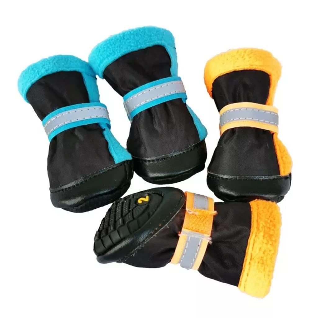 Pet Shoes 4pcs Dog Boots Pet Antiskid Shoes Winter Warm Waterproof Reflective Puppy Paw Protectors Booties for Small Medium Dogs (Yellow 3 code)