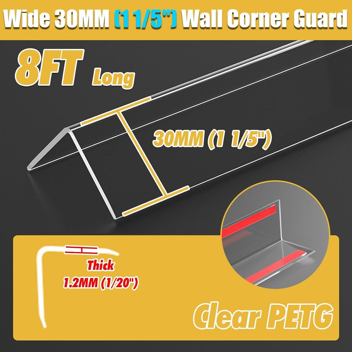 8ft Self-Adhesive Wall Corner Protector, 90° Edge Molding Bumper