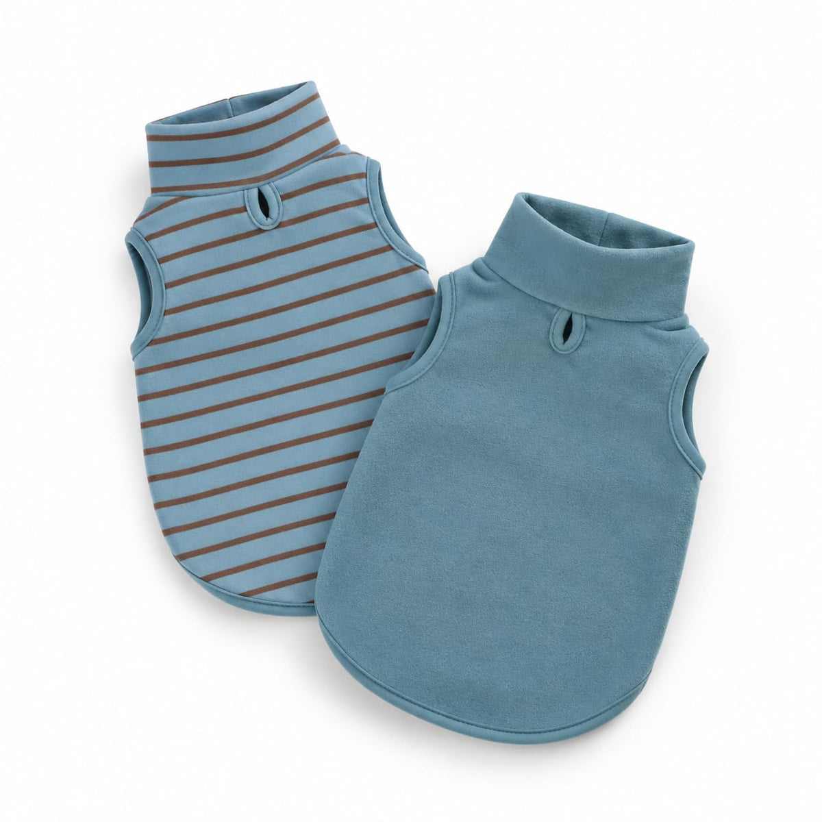 Blue S 2 Pack Fleece Dog Vest Warm Stripe Turtleneck Pet Apparel