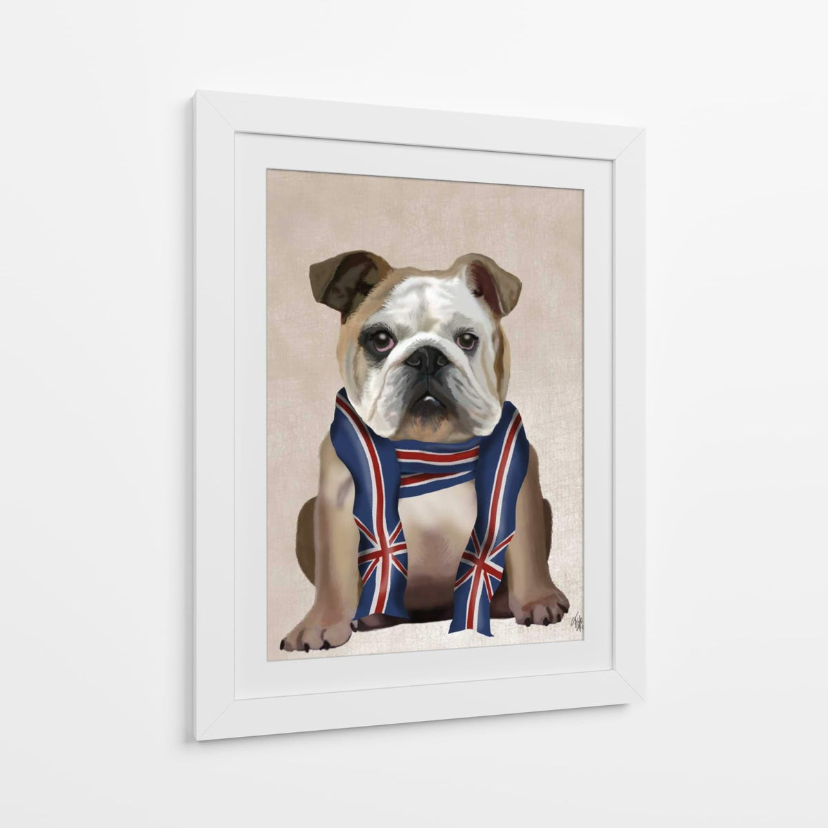 Canvas Lab | English Bulldog with Scarf by Fab Funky | 30 x 40 in | Canvas Print Wall Art | Animals, Dogs, Nature, Whimsical | Wall Decor for Bedroom, Living Room or Office