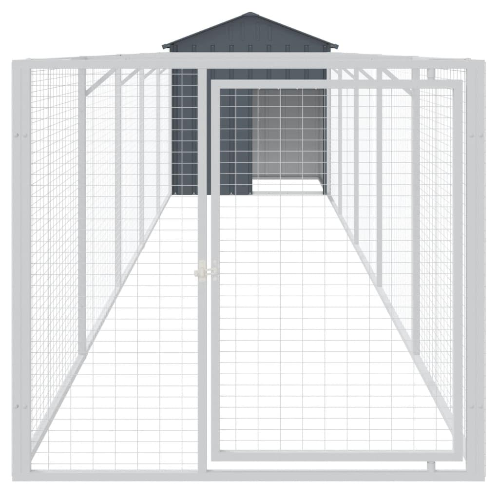 Dog House with Run Anthracite Galvanized Steel
