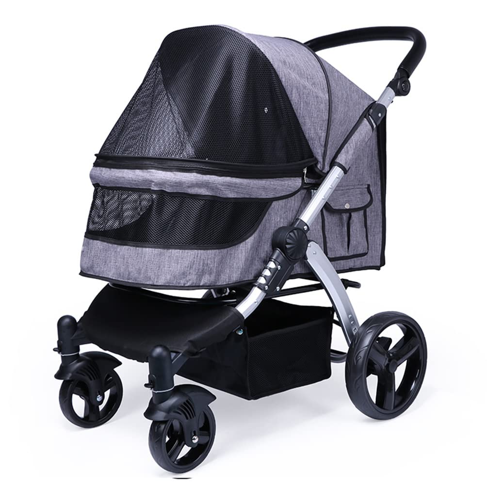 Portable Cat Dog Pet Stroller, Easy to Fold Large and Medium Pet Jogging Stroller, Multifunction Pet Travel System(Gray-1)