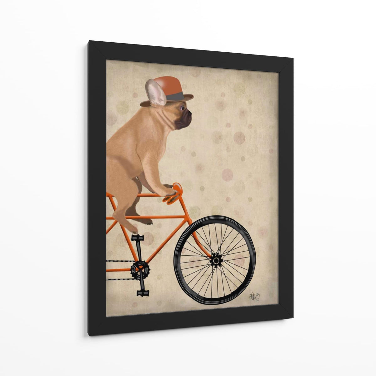 Canvas Lab | French Bulldog on Bicycle by Fab Funky | 30 x 40 in | Canvas Print Wall Art | Animals, Dogs, Nature, Whimsical | Wall Decor for Bedroom, Living Room or Office