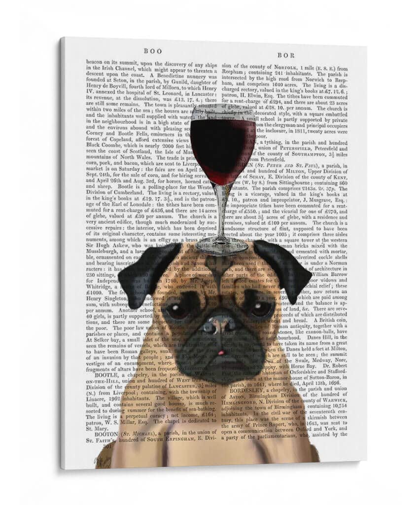 Canvas Lab | Dog Au Vin, Pug by Fab Funky | 30 x 40 in | Canvas Print Wall Art | Animals, Dogs, Nature, Whimsical | Wall Decor for Bedroom, Living Room or Office