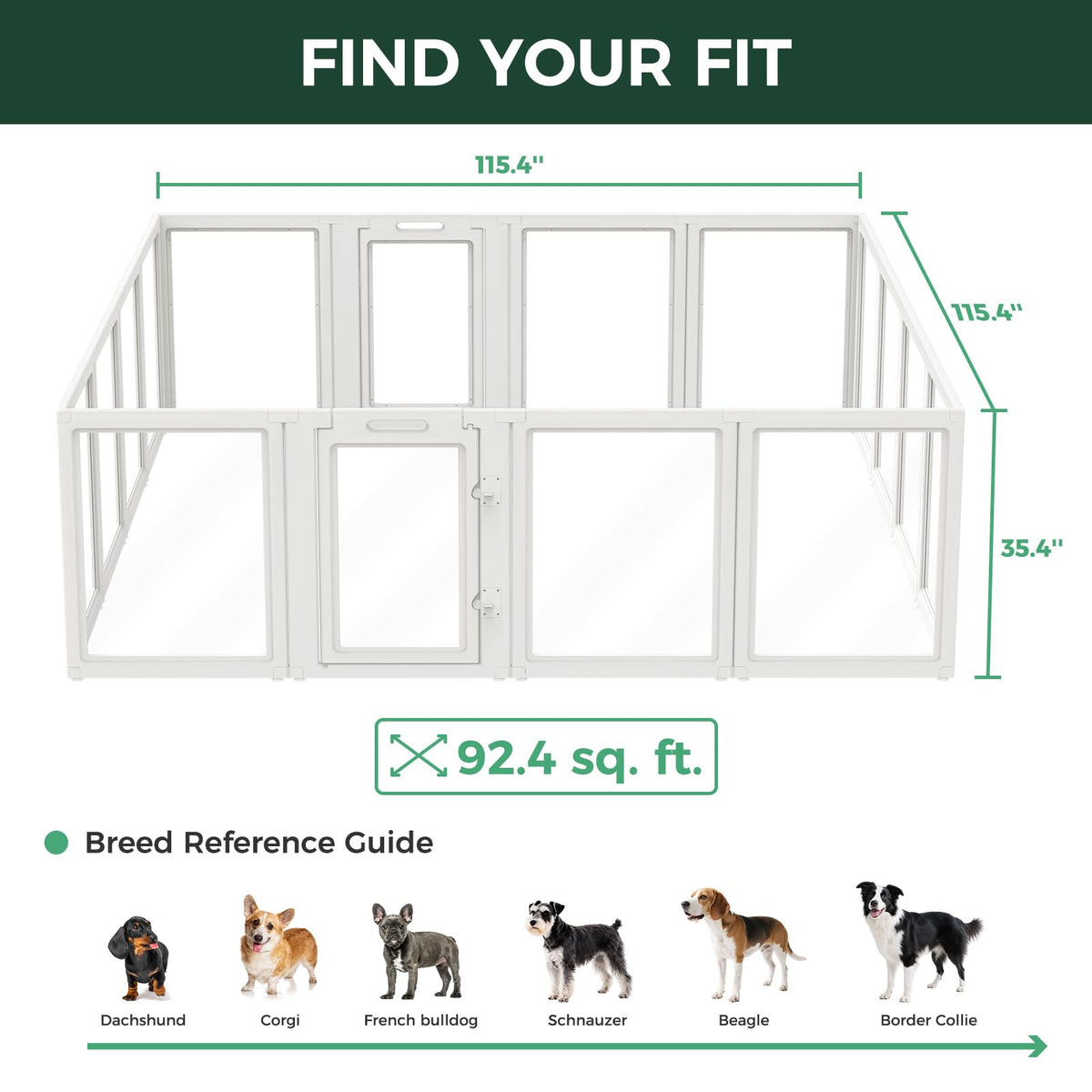 FXW AuraSpace Clear Acrylic Indoor Dog Playpen, 35"H, 16 Panels, White