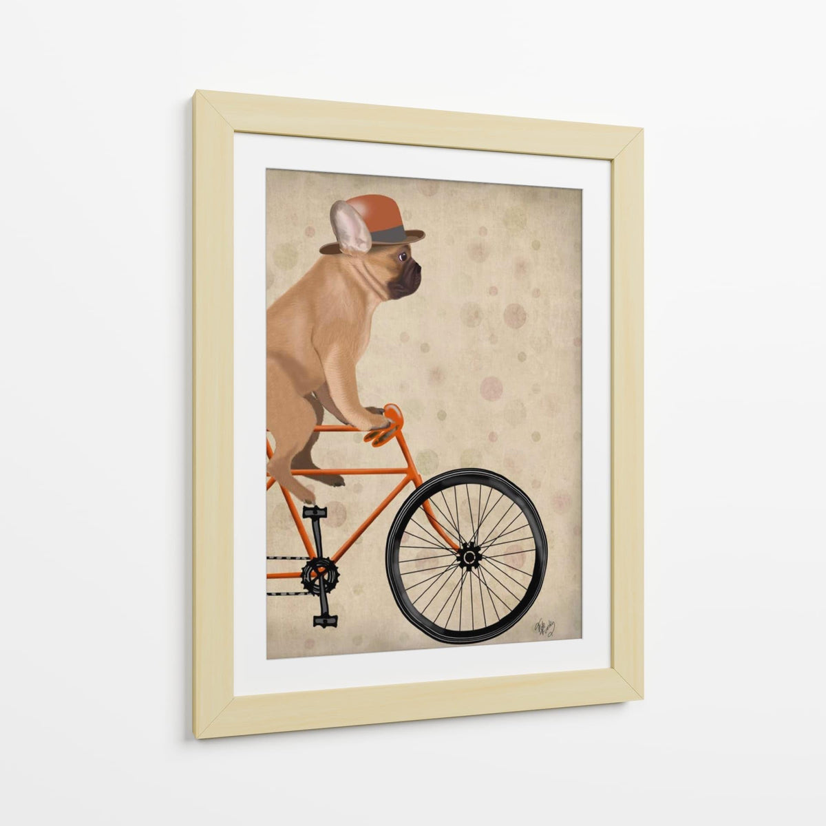 Canvas Lab | French Bulldog on Bicycle by Fab Funky | 30 x 40 in | Canvas Print Wall Art | Animals, Dogs, Nature, Whimsical | Wall Decor for Bedroom, Living Room or Office