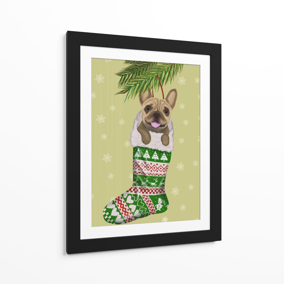 Canvas Lab | French Bulldog in Christmas Stocking by Fab Funky | 30 x 40 in | Canvas Print Wall Art | Animals, Dogs, Nature, Whimsical, Christmas | Wall Decor for Bedroom, Living Room or Office
