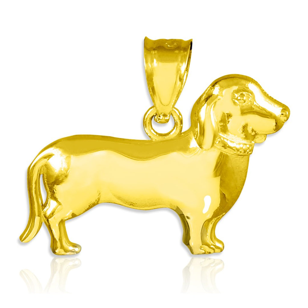 Polished 14k Gold Weiner Dog Charm Dachshund Pendant Necklace