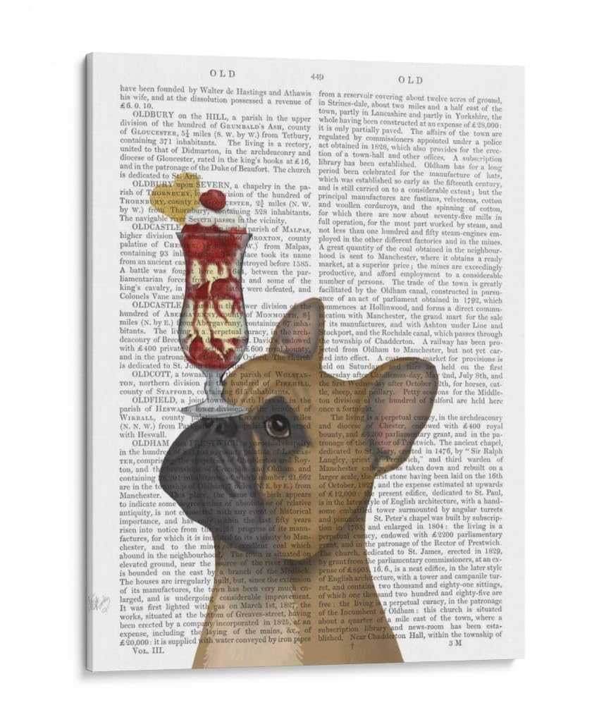 Canvas Lab | French Bulldog Ice Cream by Fab Funky | 30 x 40 in | Canvas Print Wall Art | Animals, Dogs, Nature, Whimsical | Wall Decor for Bedroom, Living Room or Office