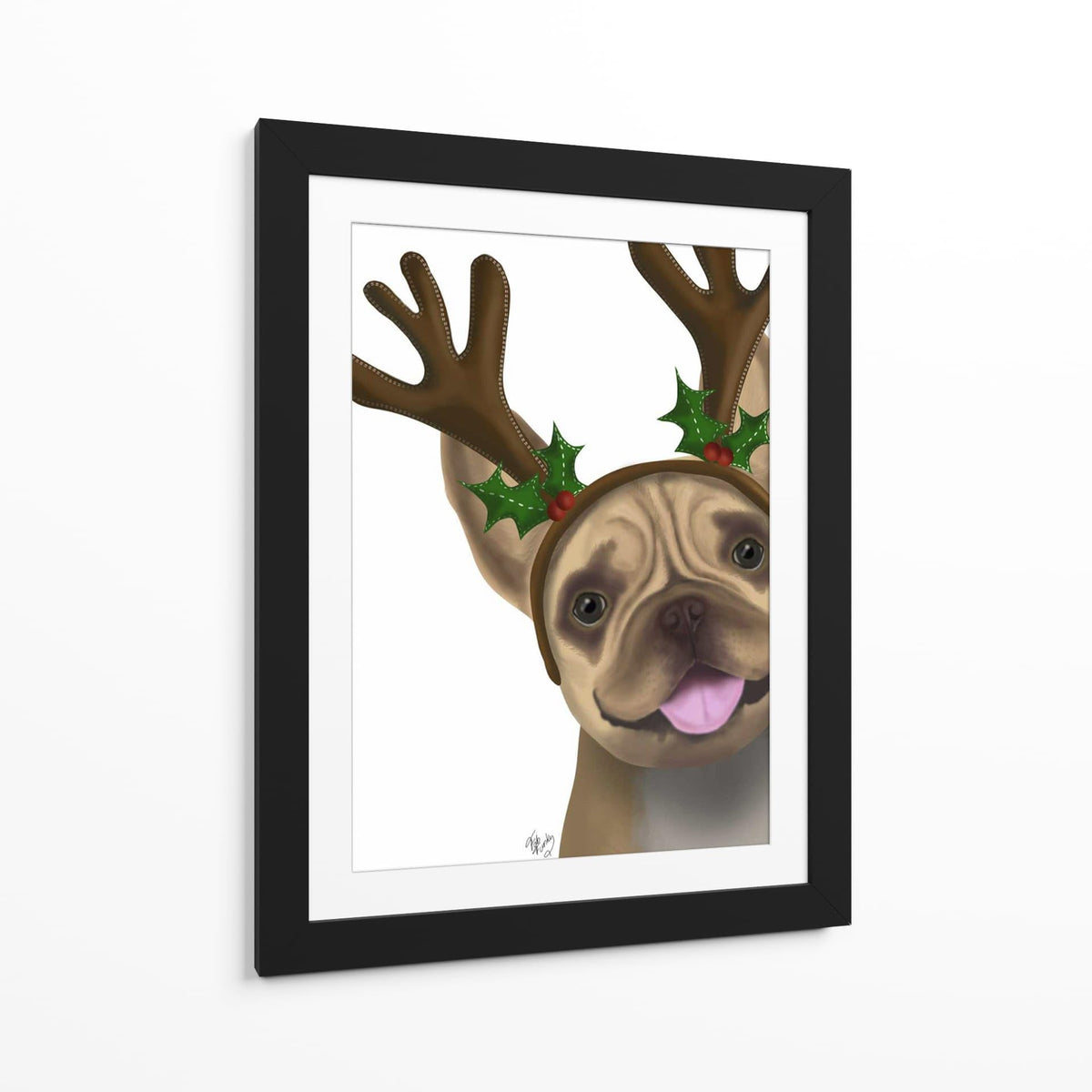 Canvas Lab | French Bulldog, Antlers 2 by Fab Funky | 30 x 40 in | Canvas Print Wall Art | Animals, Dogs, Nature, Whimsical | Wall Decor for Bedroom, Living Room or Office