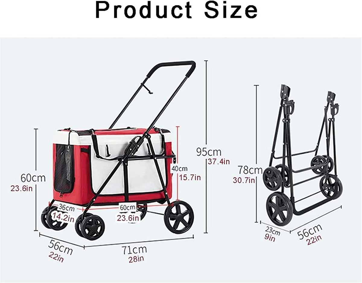 Breathable Dog Pet Stroller for Cat Dog and More Foldable Carrier Cart Dog Strollers for Small Dogs Clearance Lightweight Dog Stroller for 2 Dogs Cats (Red)