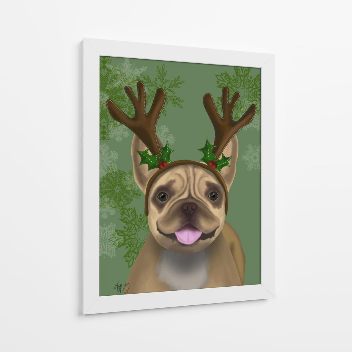 Canvas Lab | French Bulldog, Antlers 1 by Fab Funky | 30 x 40 in | Canvas Print Wall Art | Animals, Dogs, Nature, Whimsical | Wall Decor for Bedroom, Living Room or Office
