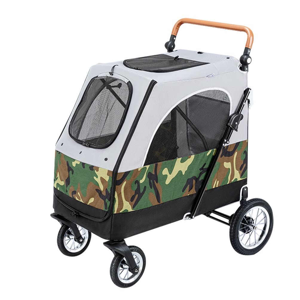 Foldable Pet Stroller， Large Pet Cat and Dog Jogging Stroller, Portable Pet Travel System, Up to 50kg(Green-2)
