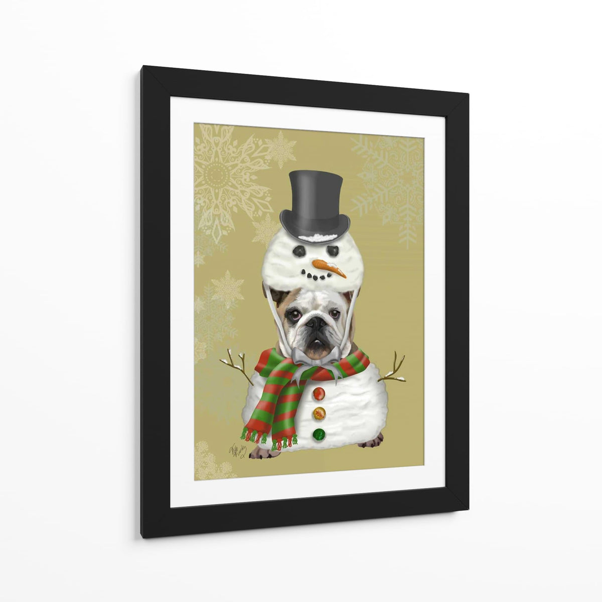 Canvas Lab | English Bulldog, Snowman Costume by Fab Funky | 30 x 40 in | Canvas Print Wall Art | Animals, Dogs, Nature, Whimsical | Wall Decor for Bedroom, Living Room or Office